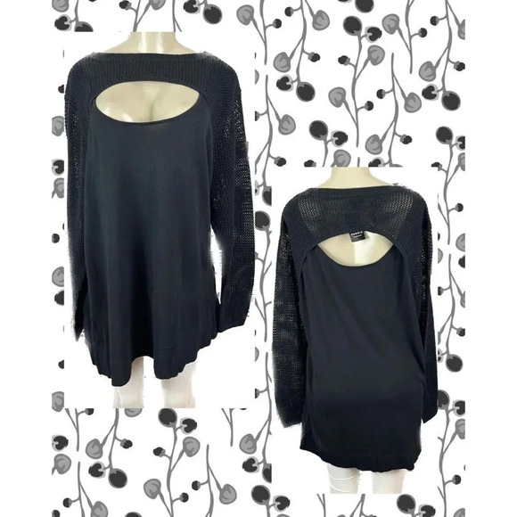 Torrid Plus 4 Black Cut-Out Front/Back Neck Open Weave Trim Long Sleeve Sweater - Picture 1 of 6